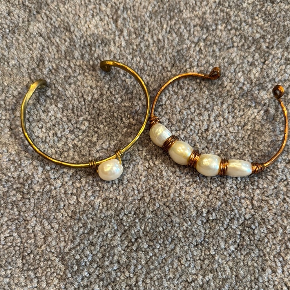 Elegant Gold and Copper Pearl Cuff Bracelets